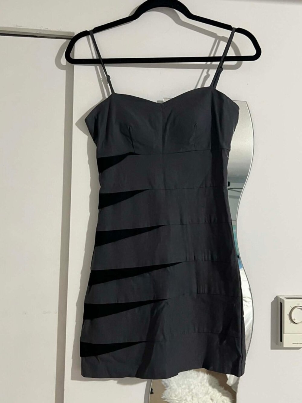 Grey and Black Spaghetti Strap Mini Dress, small